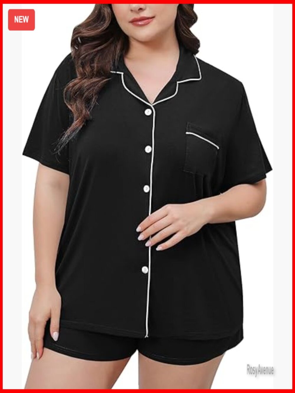 Plus Size Pajama Set Button Down Short Sleeve Sleepwear 2 Pc Lounge Set with